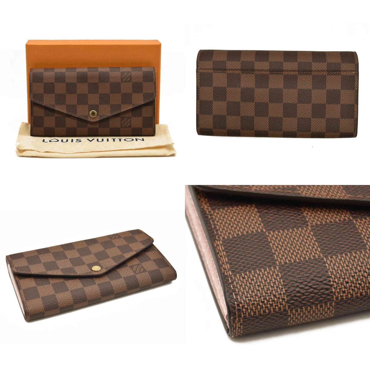 Louis Vuitton  Damier Ebene Sarah Wallet NM Rose Ballerine RFID