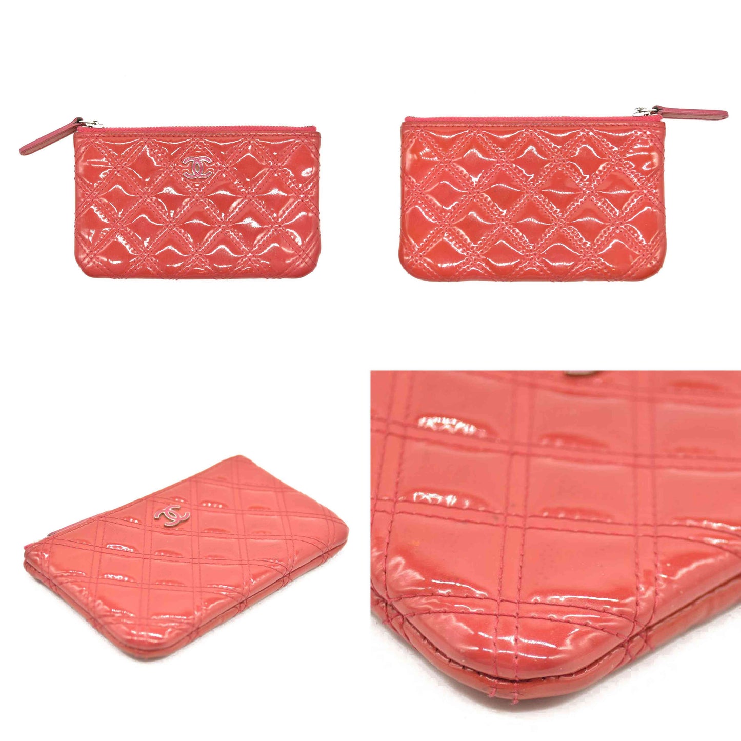 Chanel  Patent Quilted Small Cosmetic Case Pink