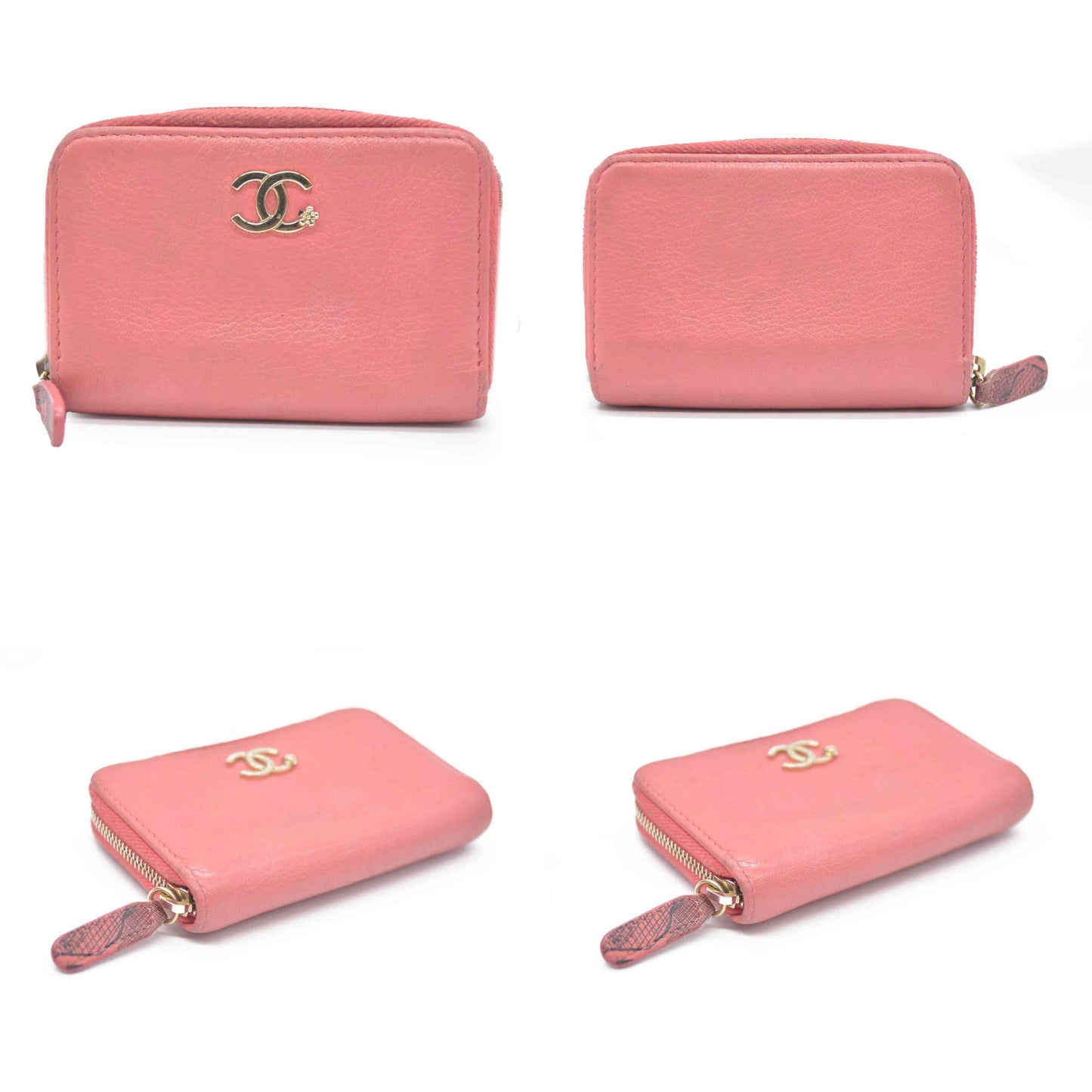 CHANEL CC Logo Leather Coin Purse Wallet Pink 26515186