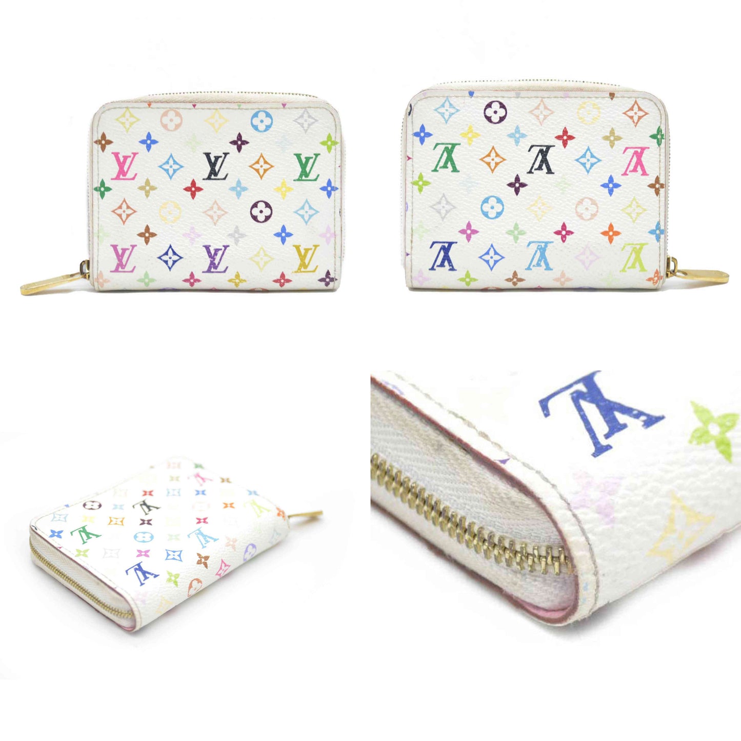 Louis Vuitton Multicolor Zippy Zip Leather Coin Purse Wallet White TS2102