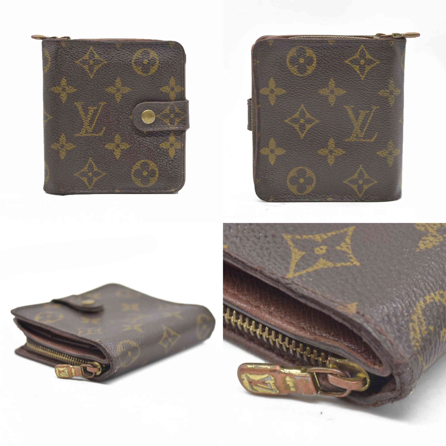 $590 Louis Vuitton Monogram Compact Zip Bifold Wallet Brown CA0072