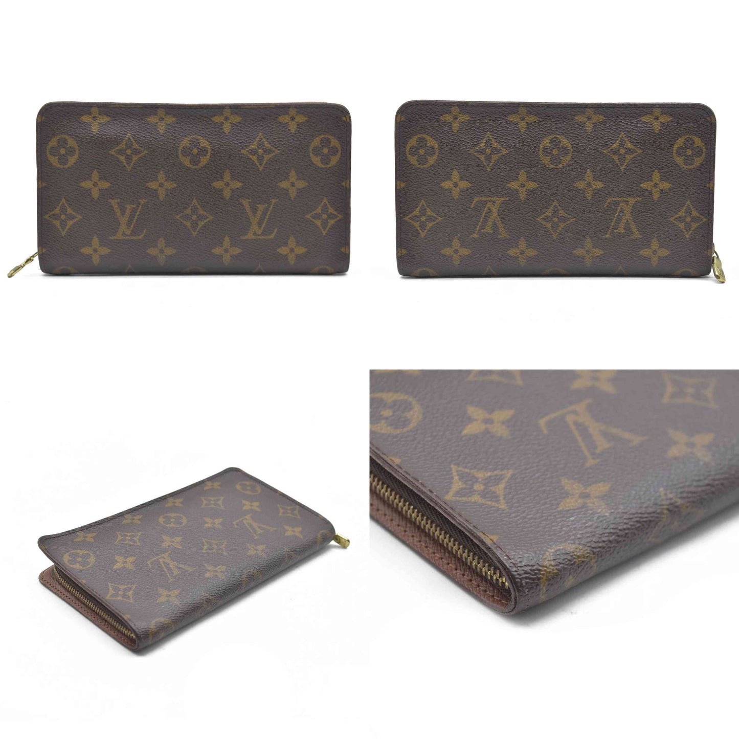 AUCTION $915 Louis Vuitton Monogram Porte Monnaie Zippy Long Wallet Brown CA0958
