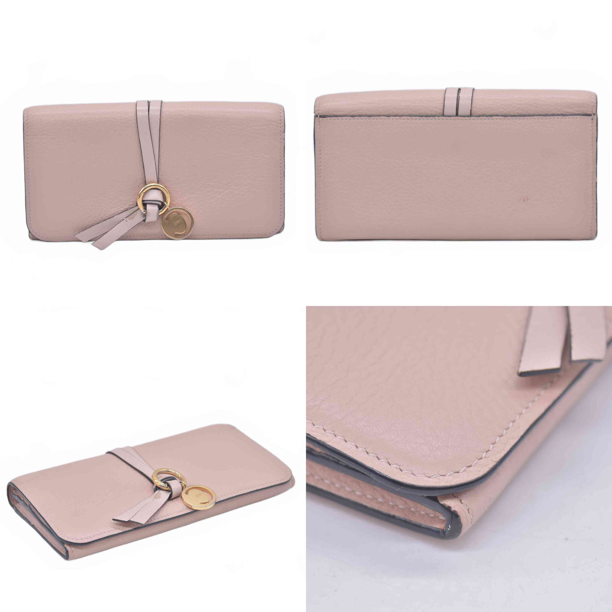 $690 Chloe Alphabet Wallet with Flap in Grained Leather Pink