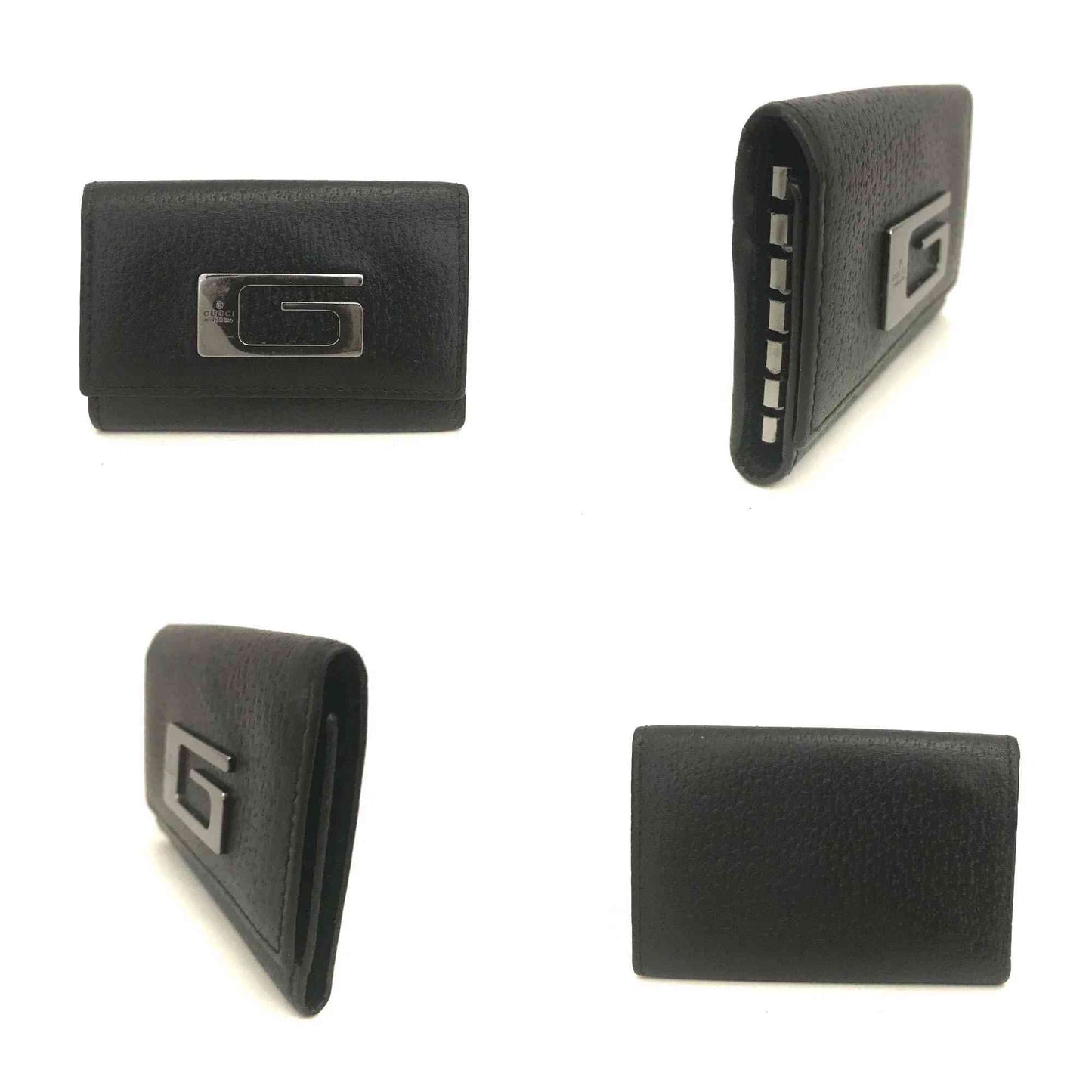 GUCCI G Logo Leather 6 Ring Key Case Black
