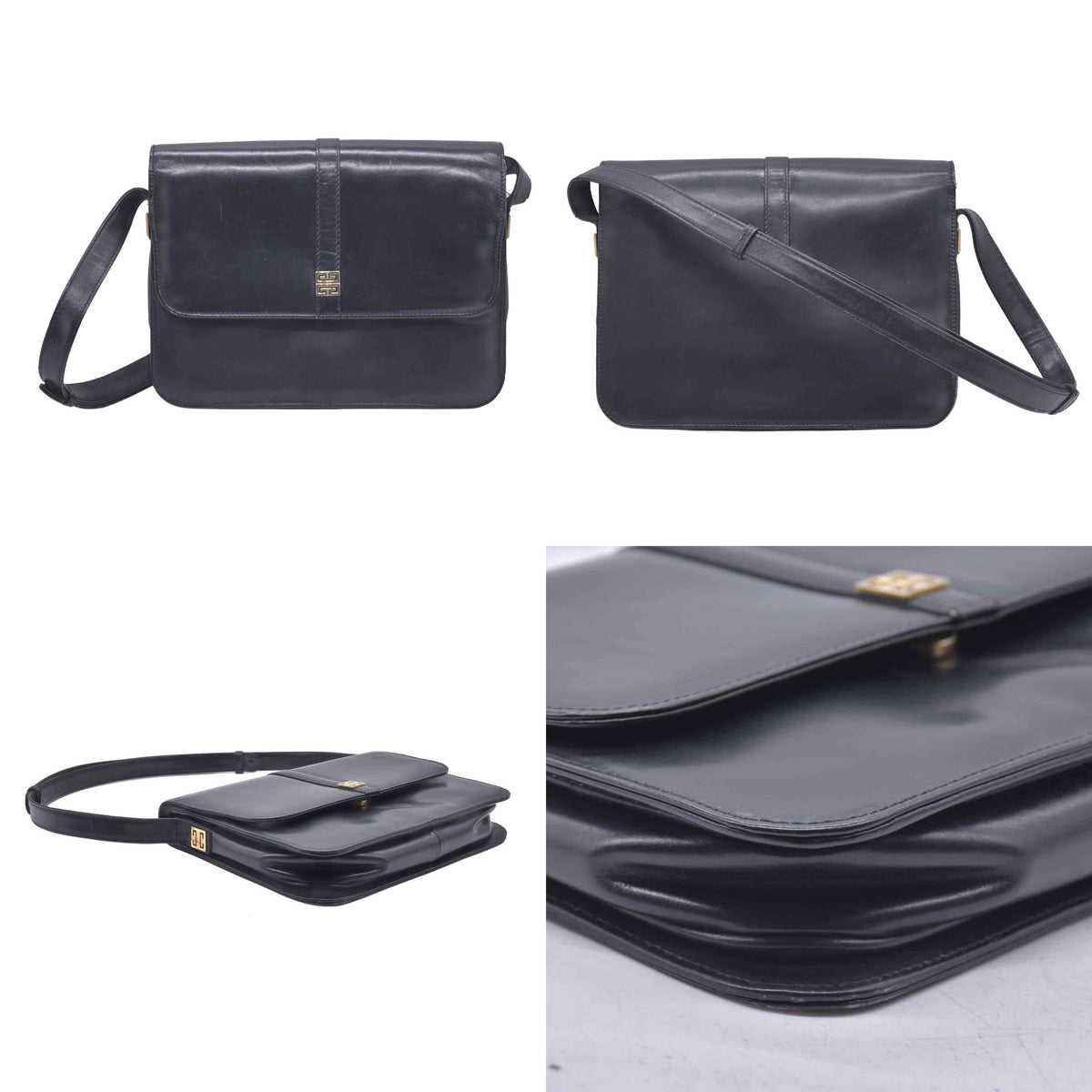 $950 GIVENCHY Smooth Calfskin 4G Logo Flap Crossbody Bag Black CONSIGNMENT 10021186