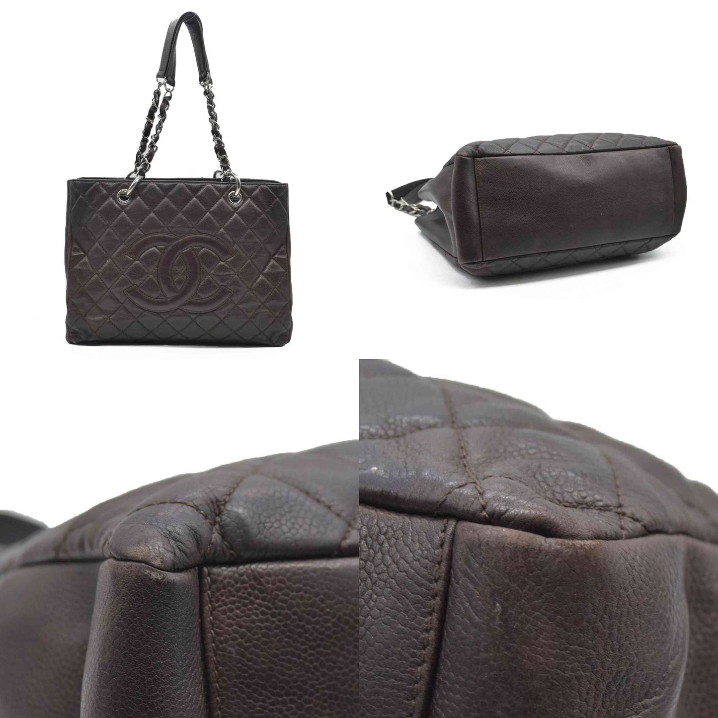 AUCTION $2900 Chanel  Caviar Quilted Grand Shopping Tote GST Brown Silver Hardware 2009