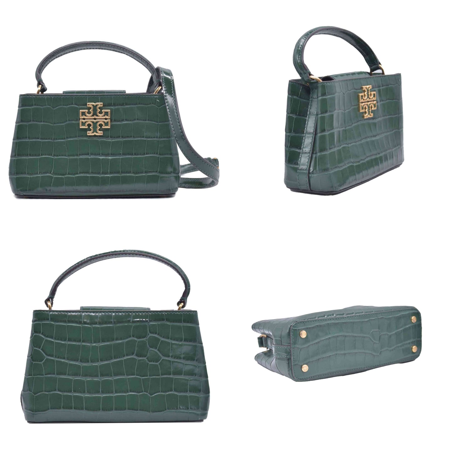 $720 TORY BURCH Britten Handbag Green Croc Embossed CONSIGNMENT