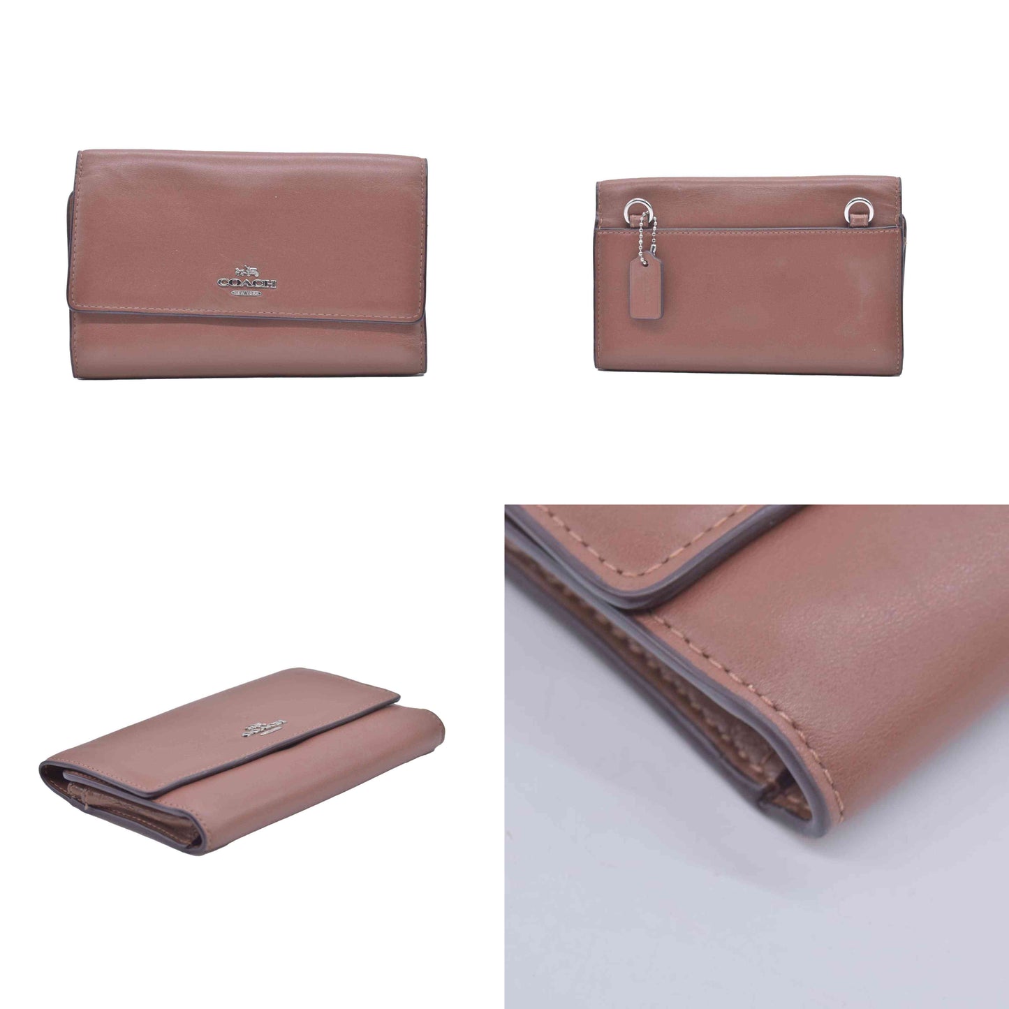 Coach Saffiano Tan Trifold Cross-grain Leather Wallet