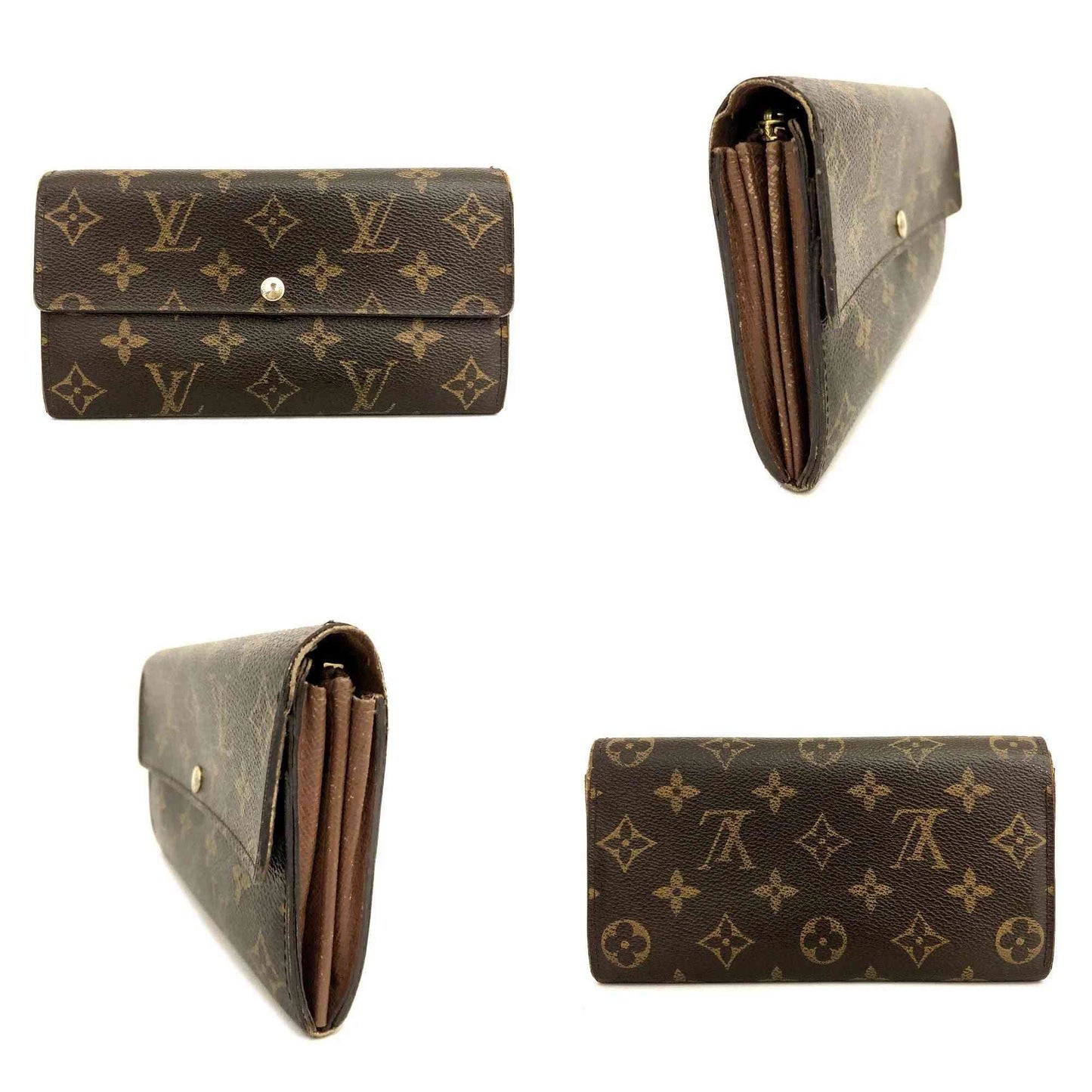 AUCTION $720 Louis Vuitton Monogram Portefeiulle Sarah Long Bifold Wallet Brown CA0049