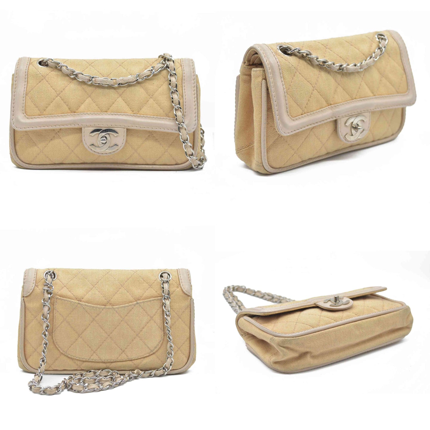 $2900 CHANEL 2006-2008 Medium Classic Lambskin Trimmed Canvas Line Double Flap shoulder bag