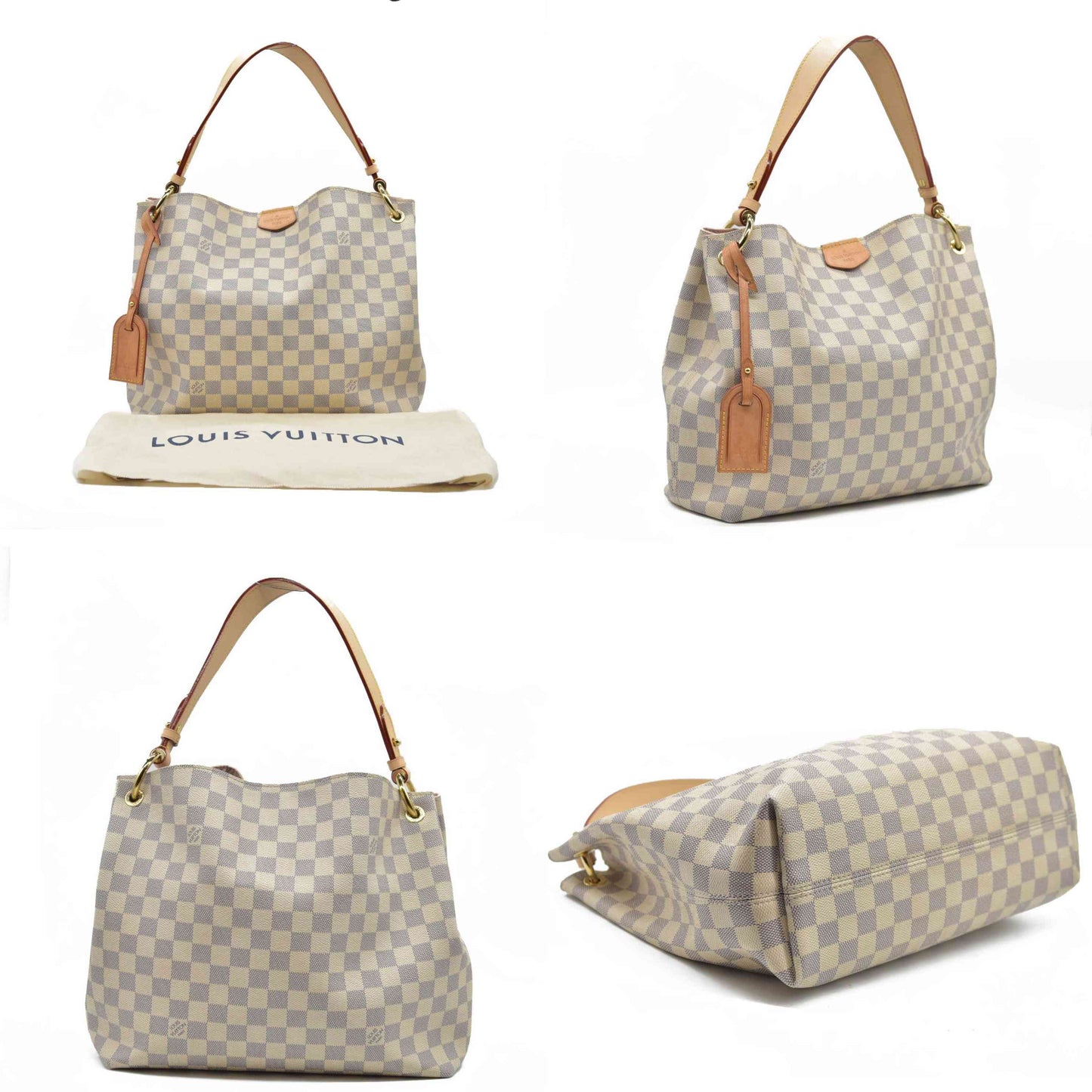 Louis Vuitton Graceful Mm Rose Ballerine White Damier Azur Canvas Tote