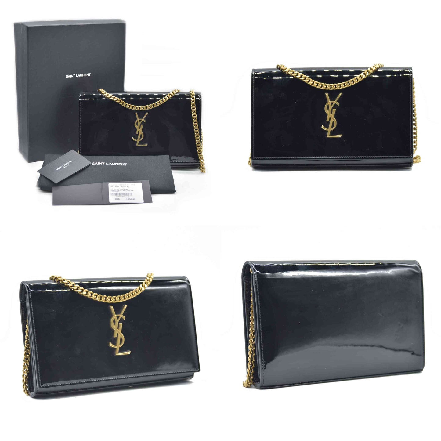 $1650 2018 Saint Laurent Black Kate Patent Wallet on a Chain WOC Crossbody