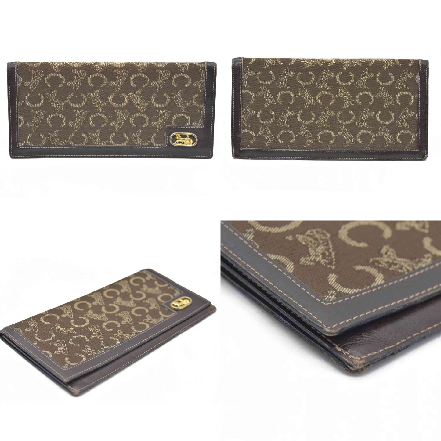 CELINE Wallet Long C Macadam Horse Carriage Leather Canvas Brown