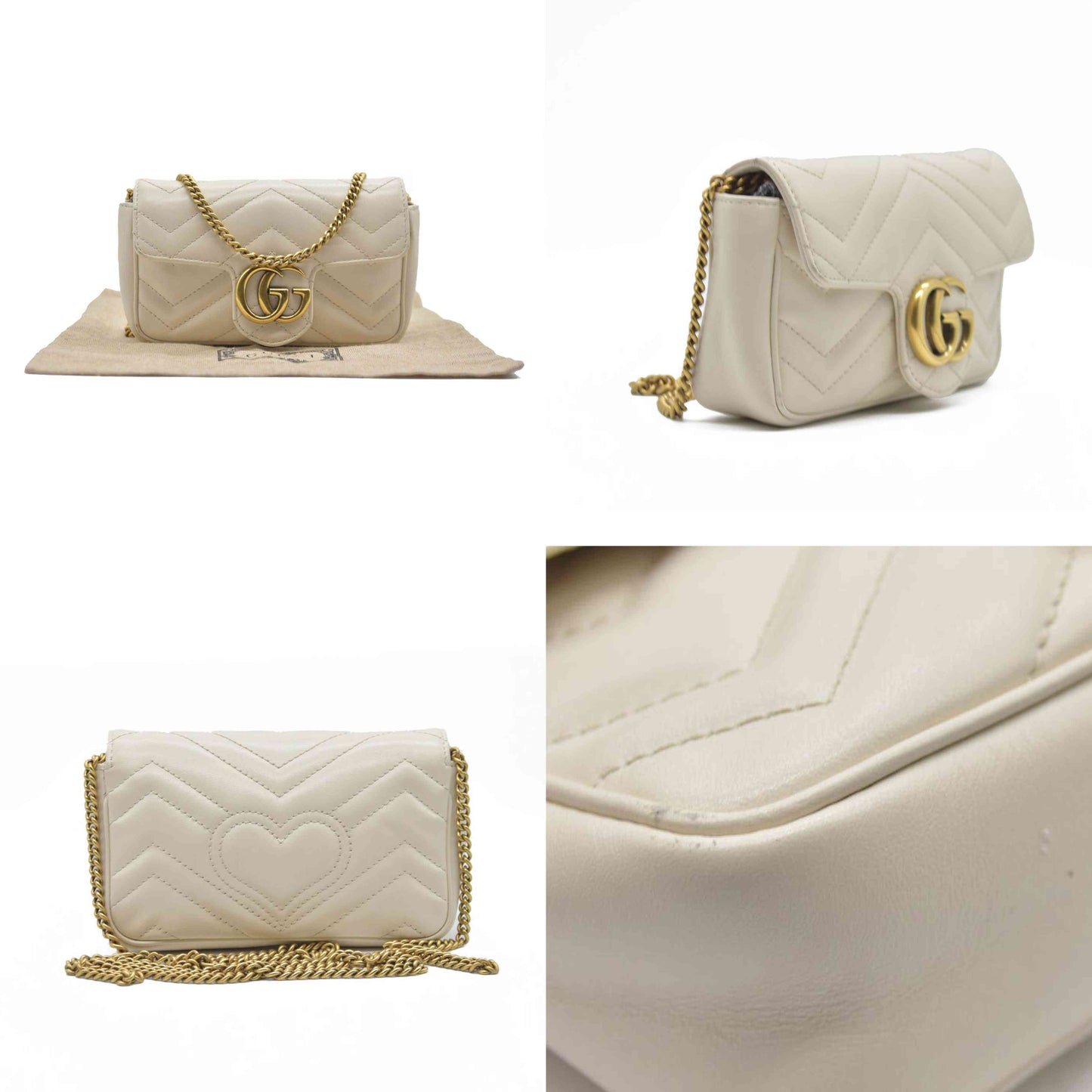 Gucci Super Mini Marmont Leather Shoulder Bag White GG Crossbody $1400