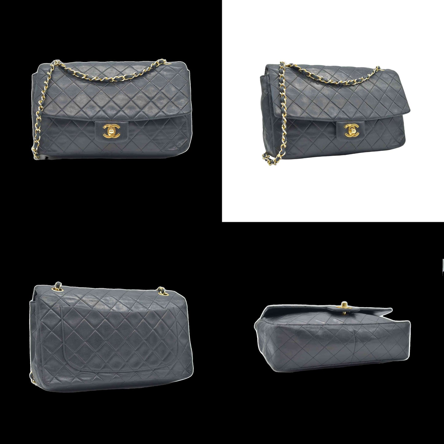 $11700 Chanel Vintage Black Lambskin Single Flap Bag - Jumbo 30cm