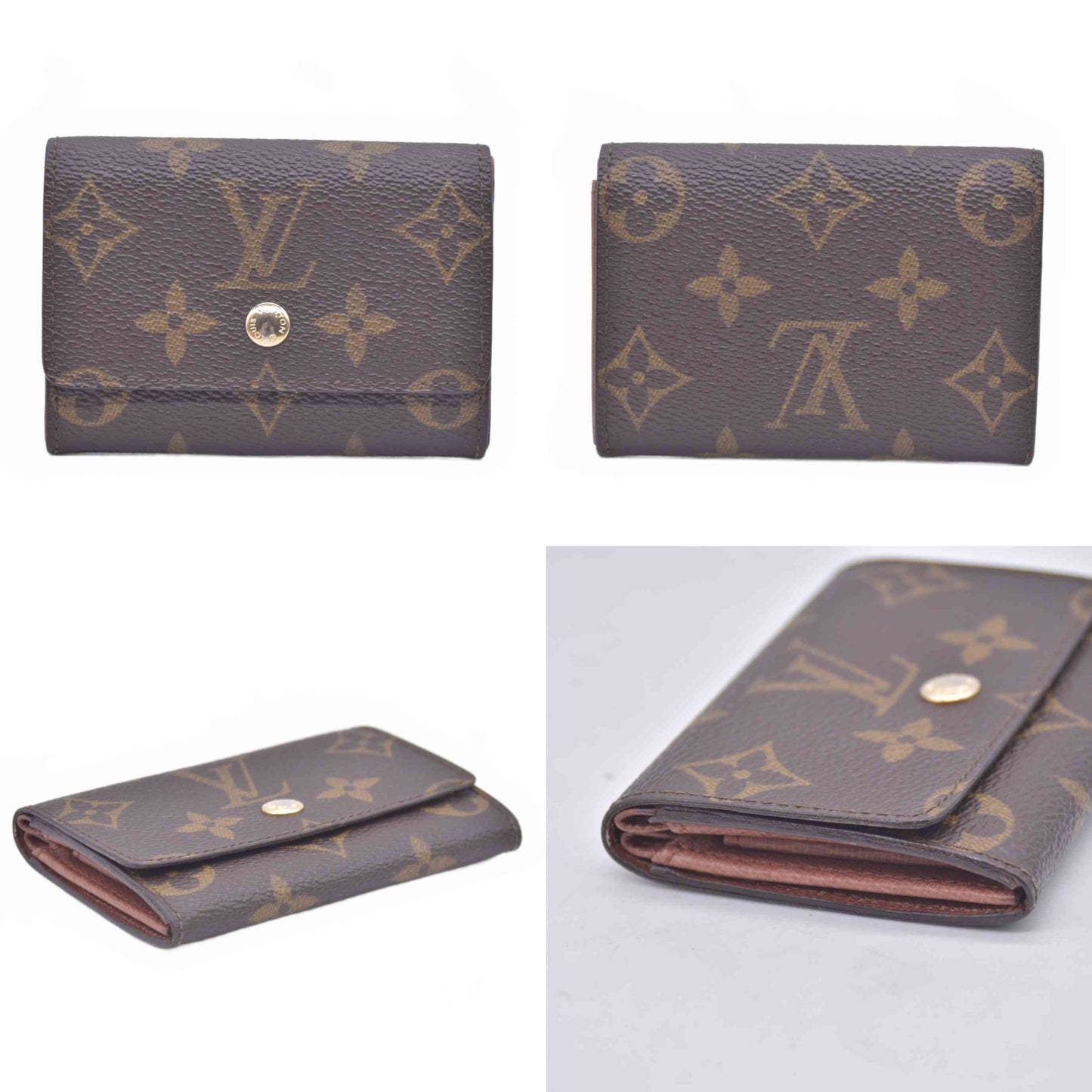 $440 1988 Louis Vuitton Monogram Porte Monnaie Plat Coin Purse Wallet Brown 883RA