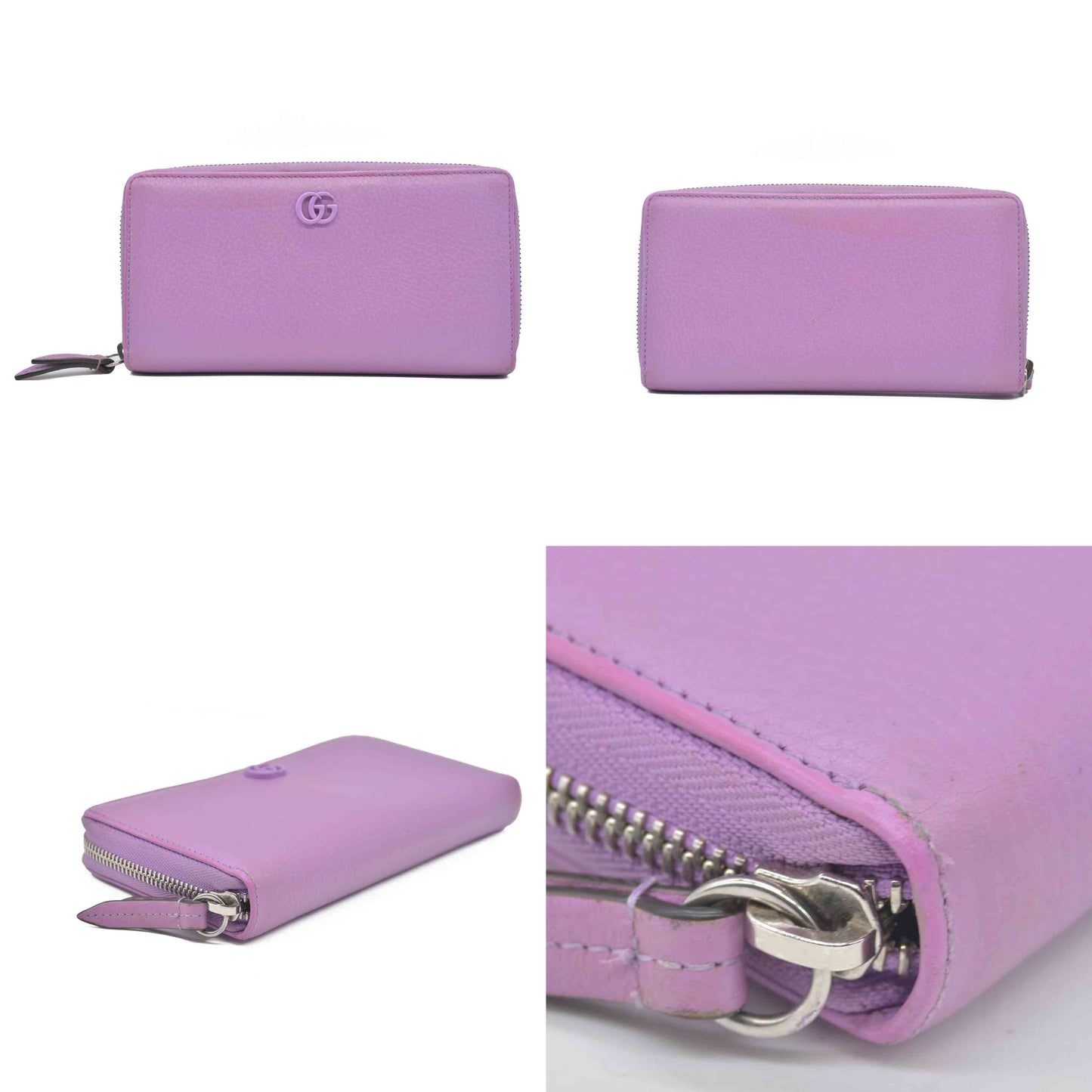 $660 Gucci Marmont Double G Marmont Zip Around Wallet Purple CONSIGNMENT