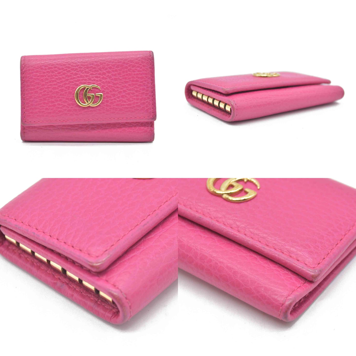 $480 Gucci Dollar Calfskin GG Marmont 6 Key Holder Pink CONSIGNMENT