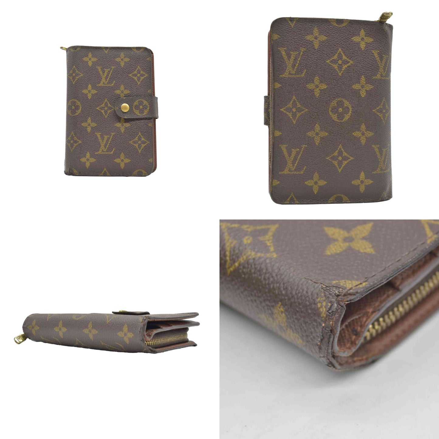 $750 Louis Vuitton Monogram Porte Papier Zippe Bifold Wallet Brown