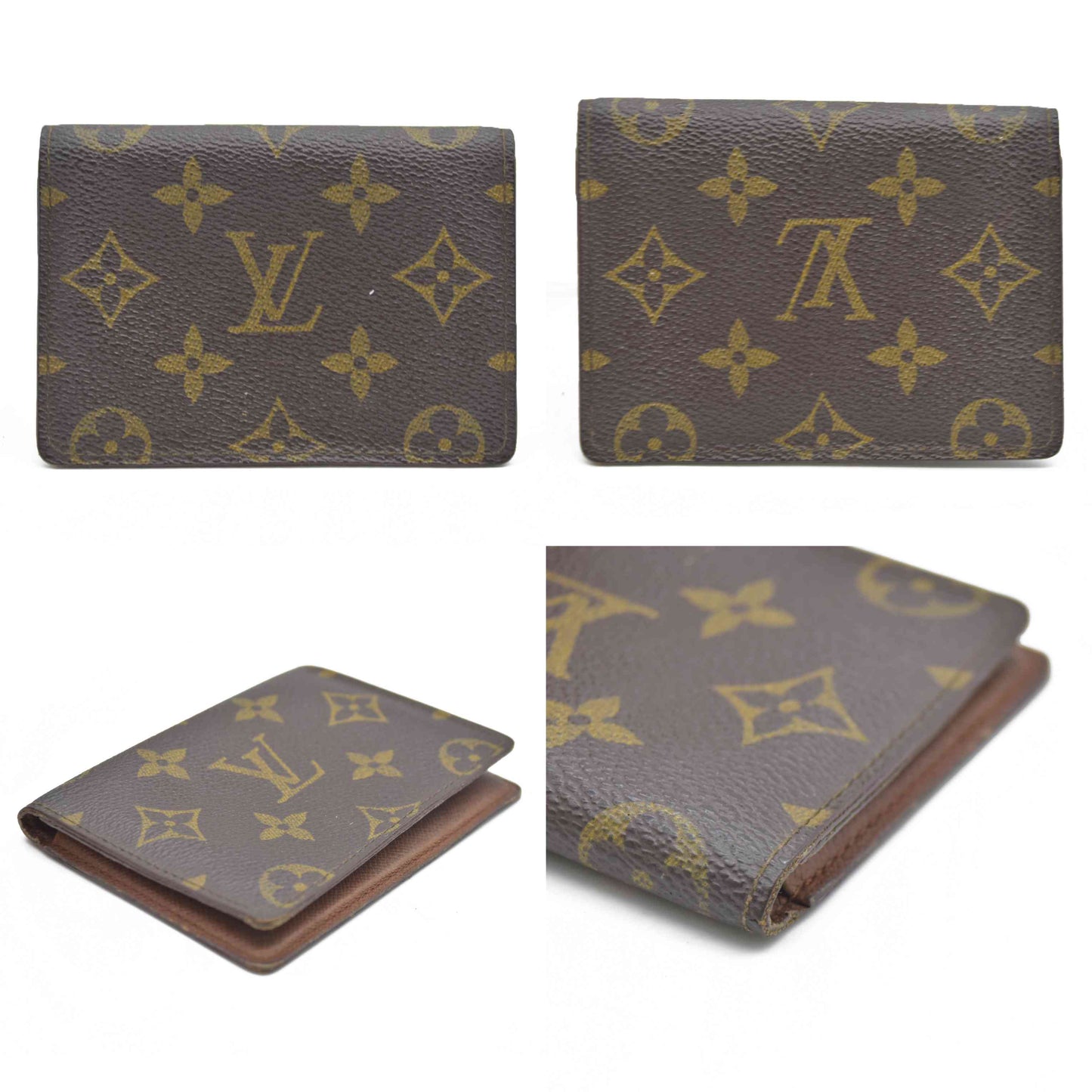 AUCTION $535 Louis Vuitton Monogram Porte 2 Cartes Vertical Pass Card Case Brown CA0994