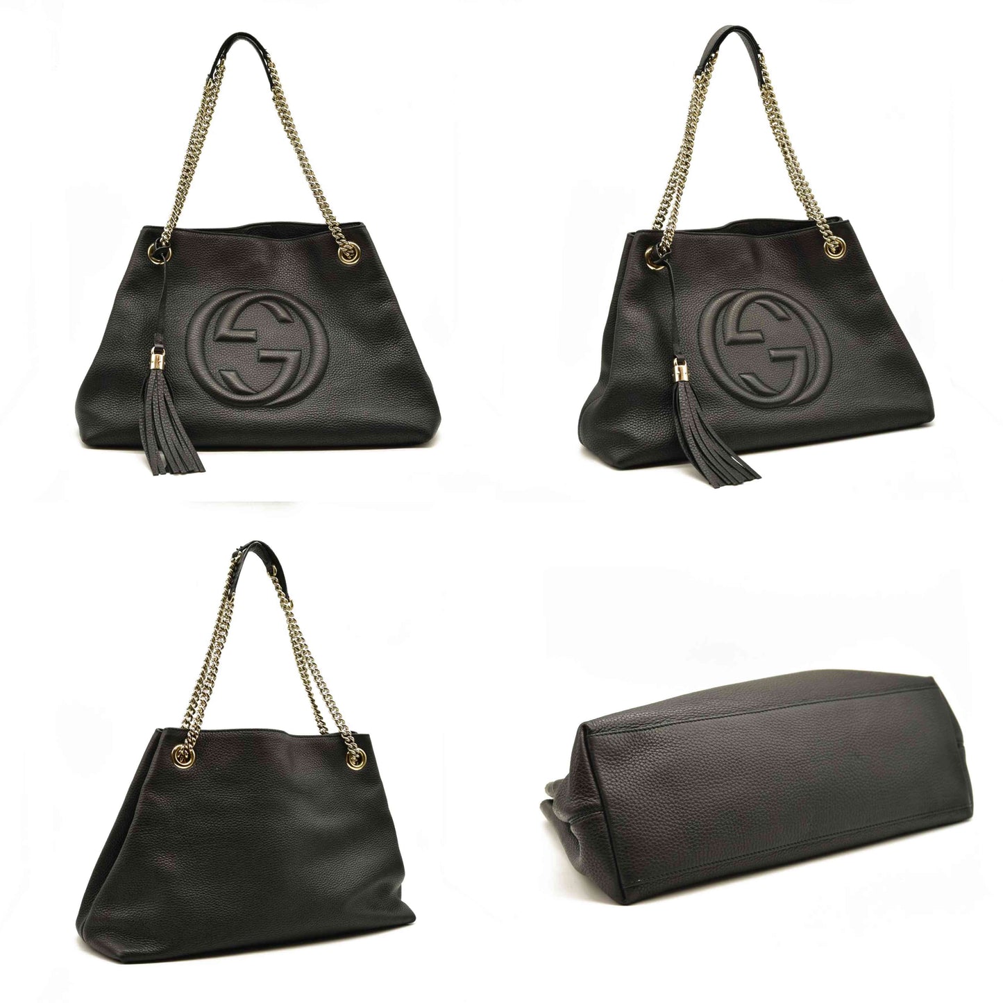 Gucci  Pebbled Calfskin Medium Soho Chain Shoulder Bag Black