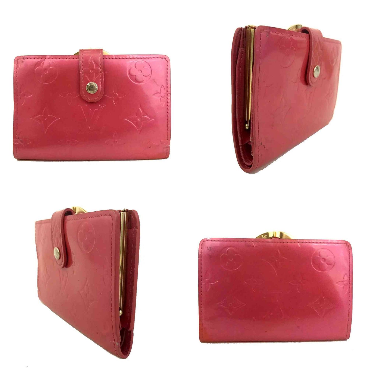 $950 2003 Louis Vuitton Monogram Vernis Pink Kisslock French Wallet MI0013