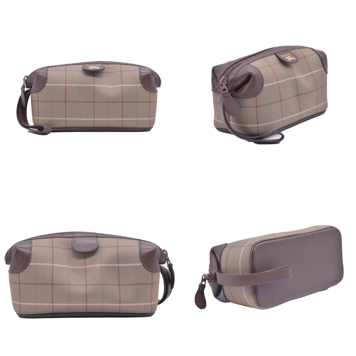 $650 BURBERRYS Coated Canvas Nova Check Wristlet Pouch Dark Brown CONSIGNMENT 10021185