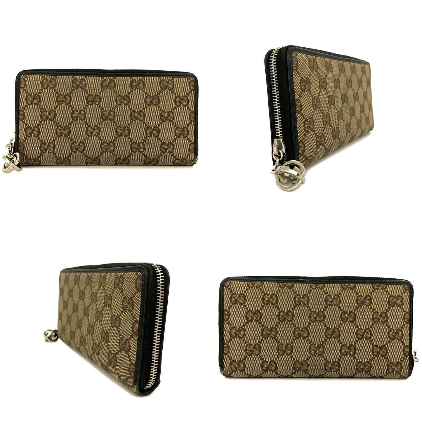 Gucci  Monogram Margaux Calfskin Lovely Zip Around Wallet Beige Ebony Cocoa