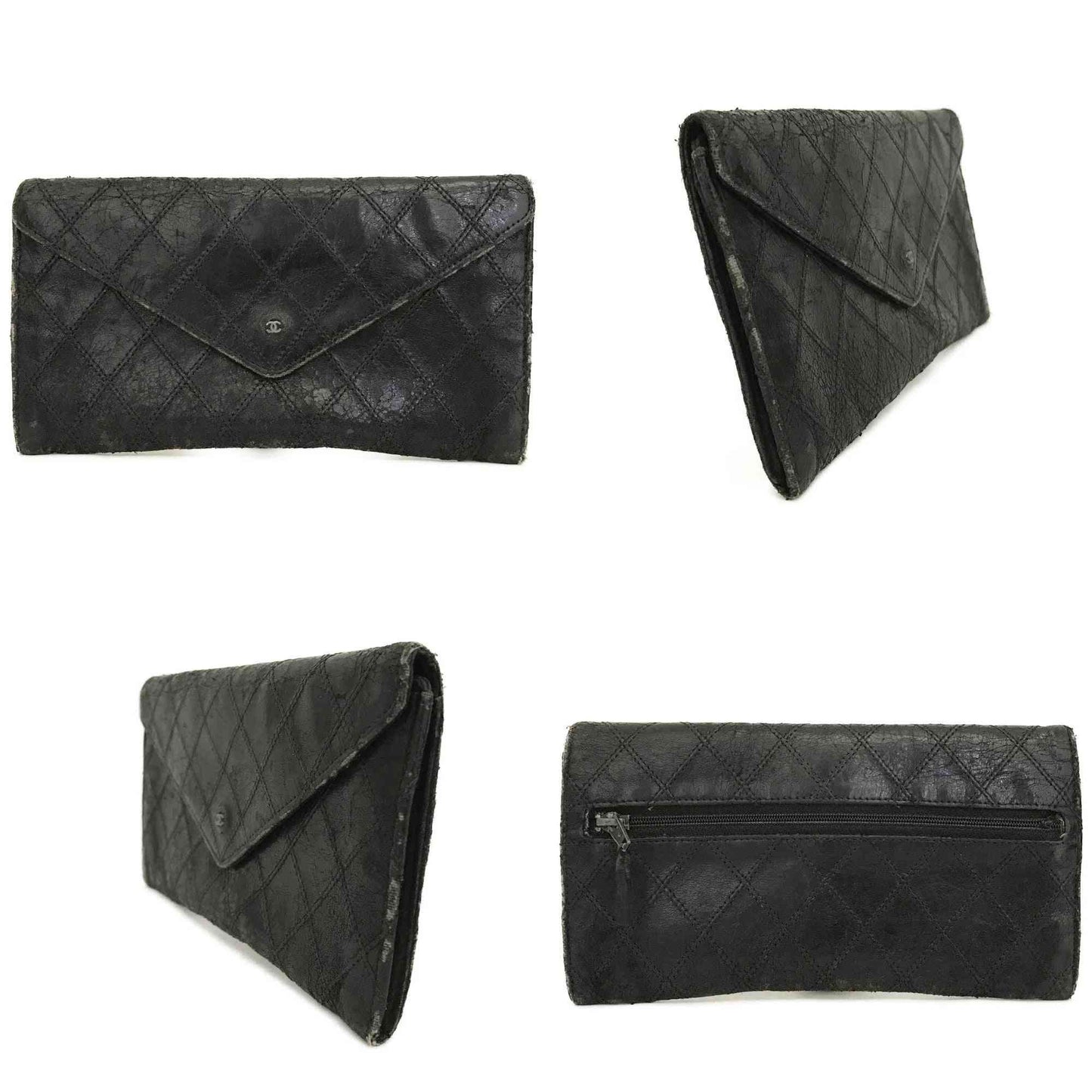 CHANEL Bicolore Quilted CC Logo Lambskin Long Bifold Wallet Black