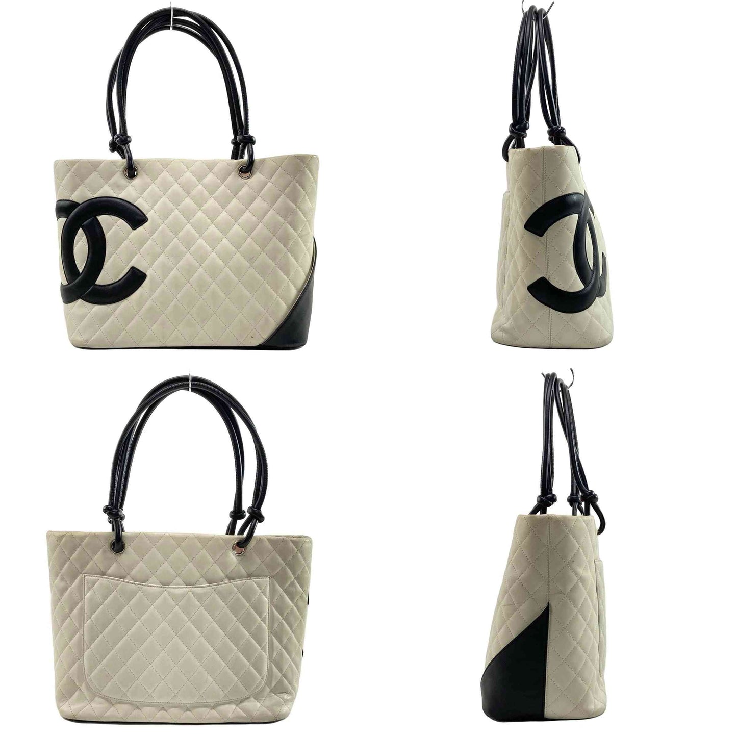 Chanel  Calfskin Quilted Large Cambon Tote White Black 10*