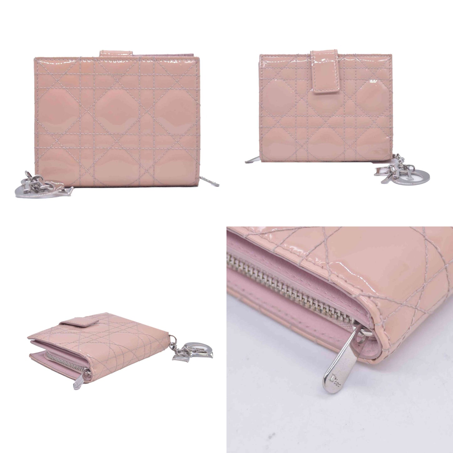 $700 CHRISTIAN DIOR Patent Cannage Lady Dior Lotus Wallet Pink CONSIGNMENT