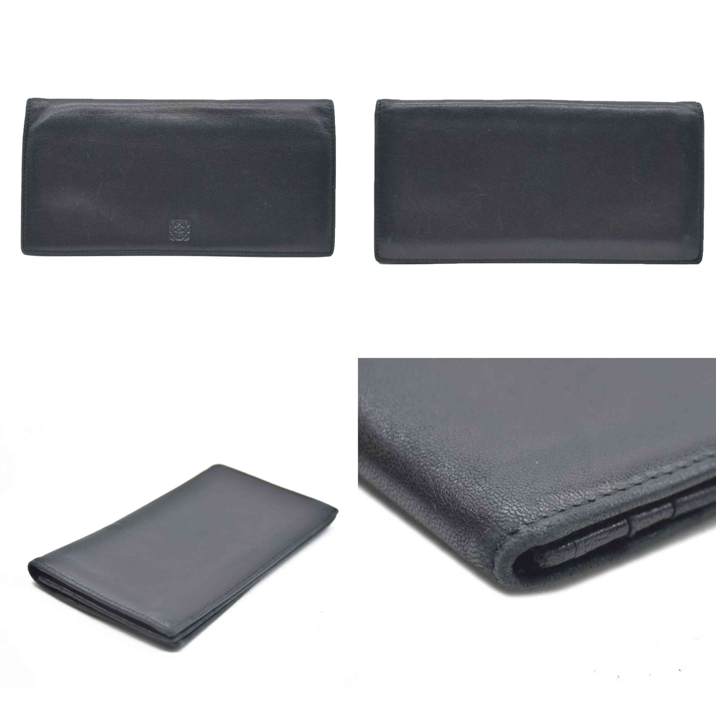 AUCTION $790 LOEWE Anagram Leather Bifold Long Wallet Black