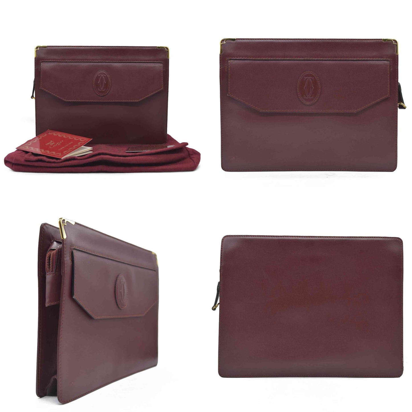 $1010 Cartier Leather Toiletry Clutch Bag Burgundy Red