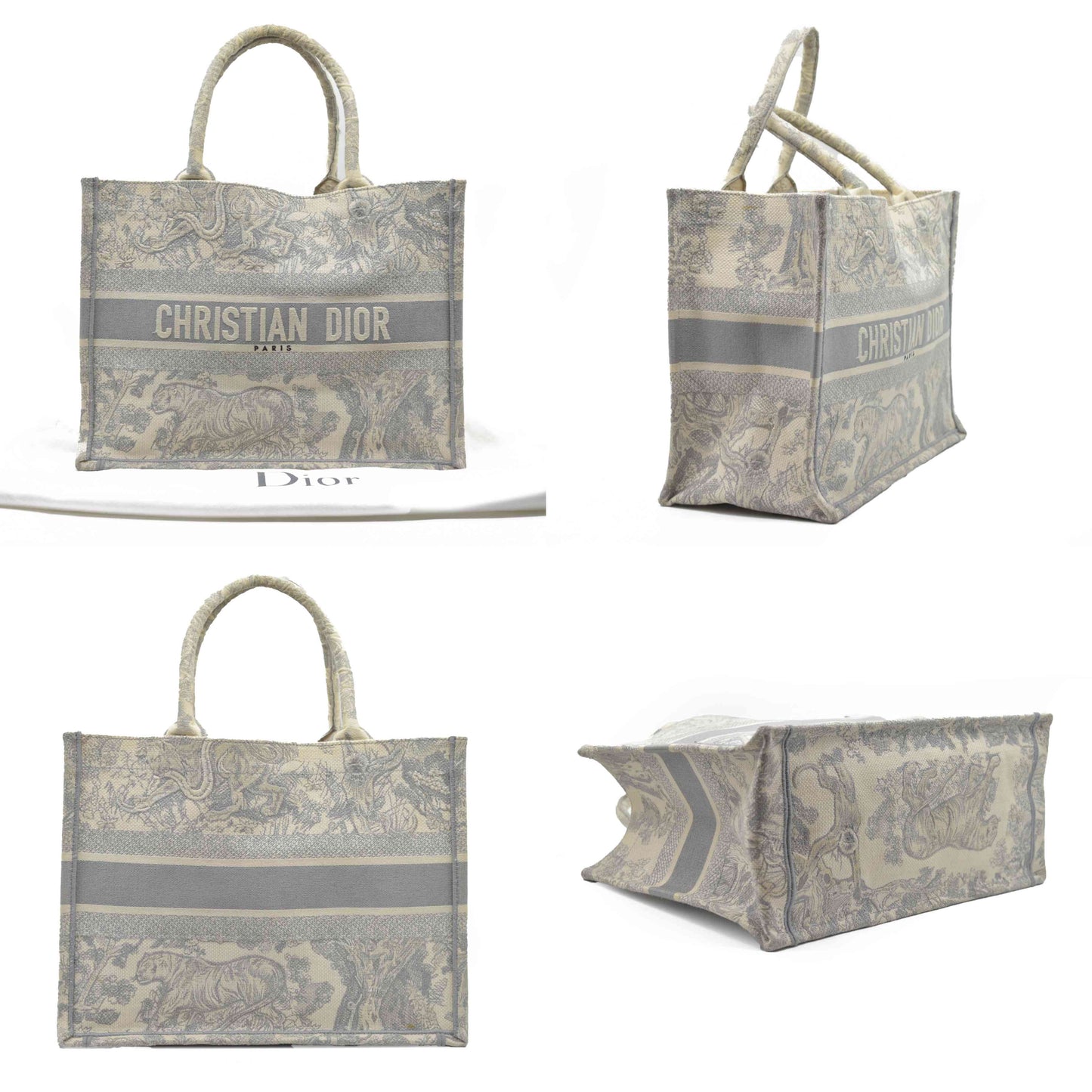 $3350 CHRISTIAN DIOR Canvas Embroidered Medium Dioriviera Toile De Jouy Book Tote Gray CONSIGNMENT