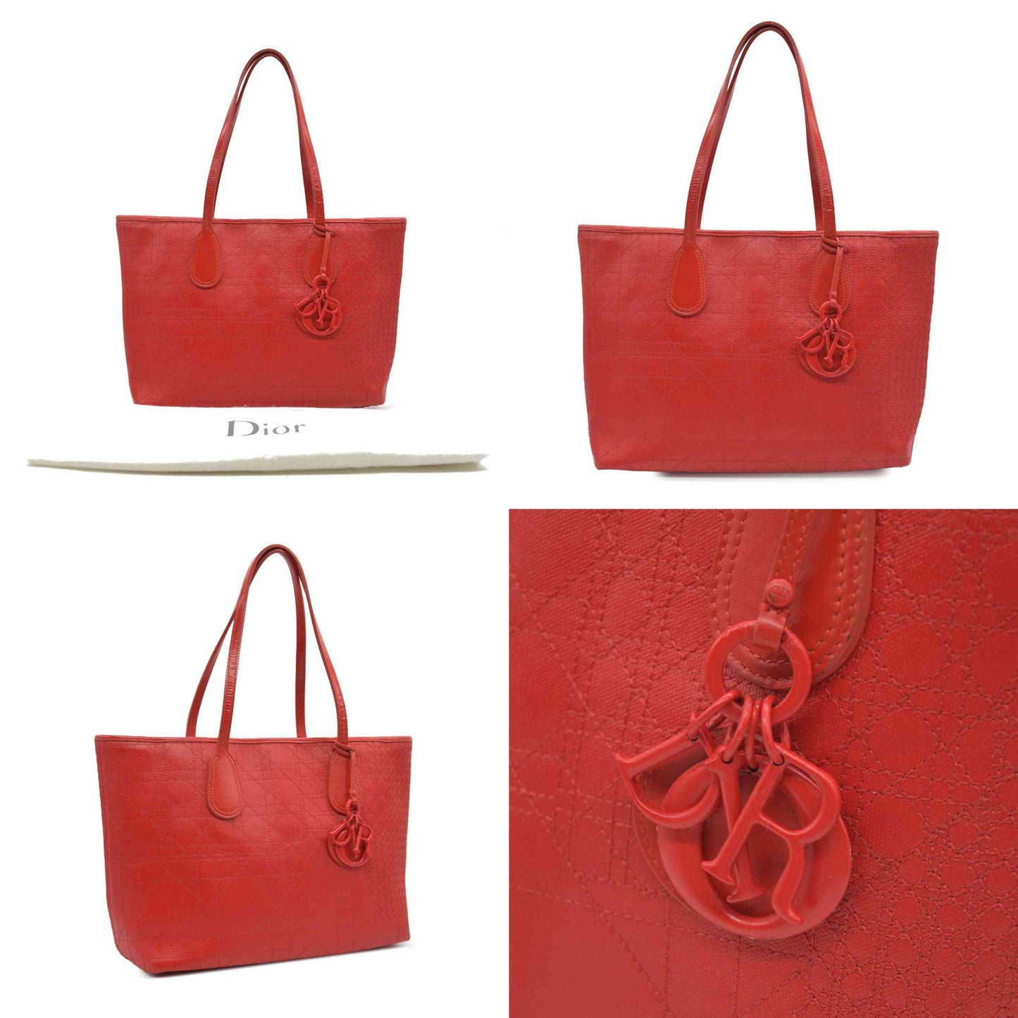 AUCTION $3400 Christian Dior  Coated Canvas Cannage Panarea Shopping Tote Red