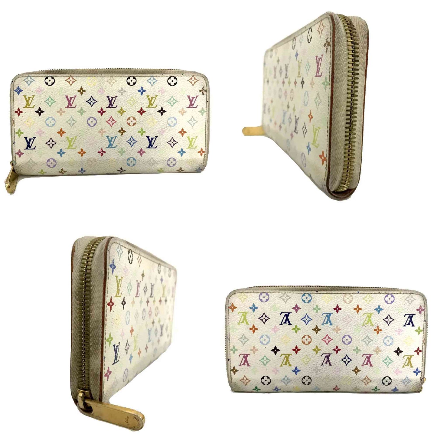 $940 2011 Louis Vuitton Monogram Multicolor Zippy Wallet White Litchi CA2191