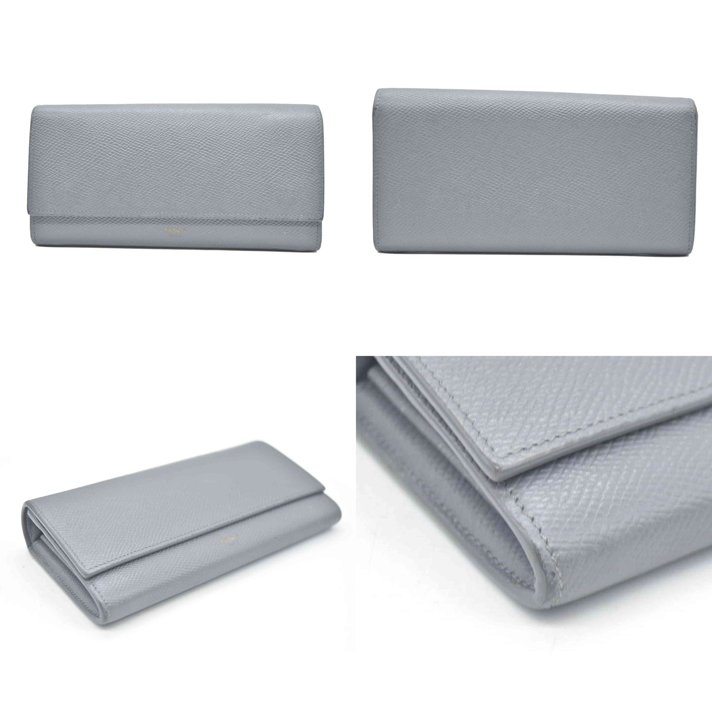 AUCTION $750 CELINE Large Flap MultiFunction Leather Long Bifold Wallet Gray