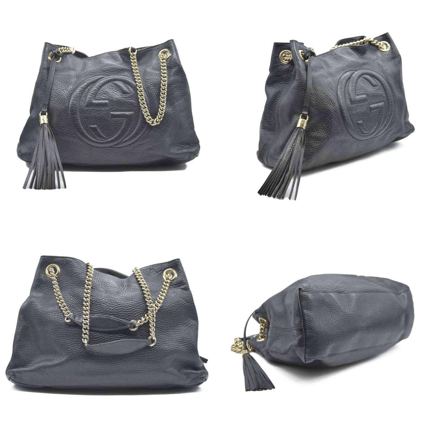 Gucci Pebbled Calfskin Medium Soho Chain Shoulder Bag Black