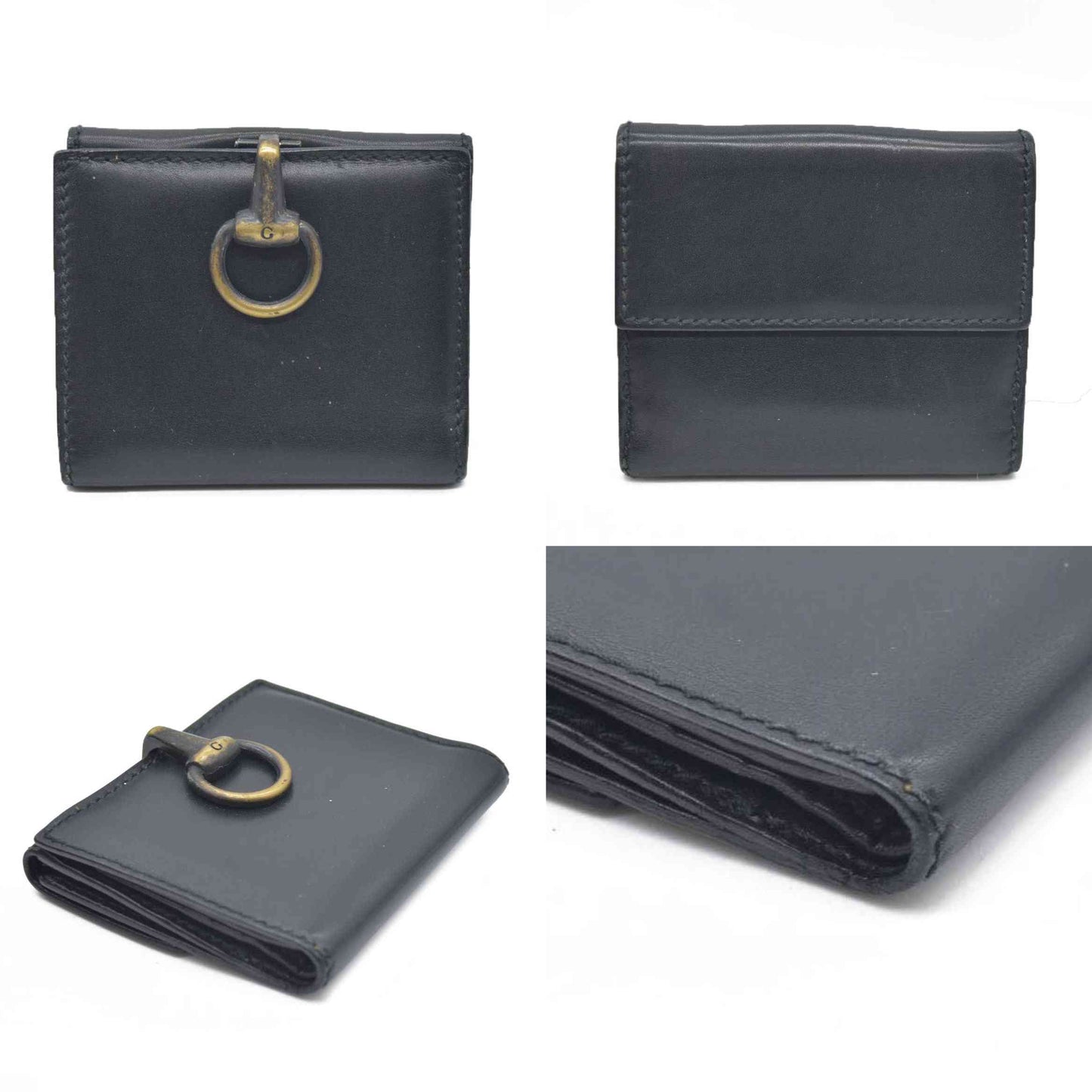 $590 Gucci Vintage Horsebit Bifold Wallet Leather Black