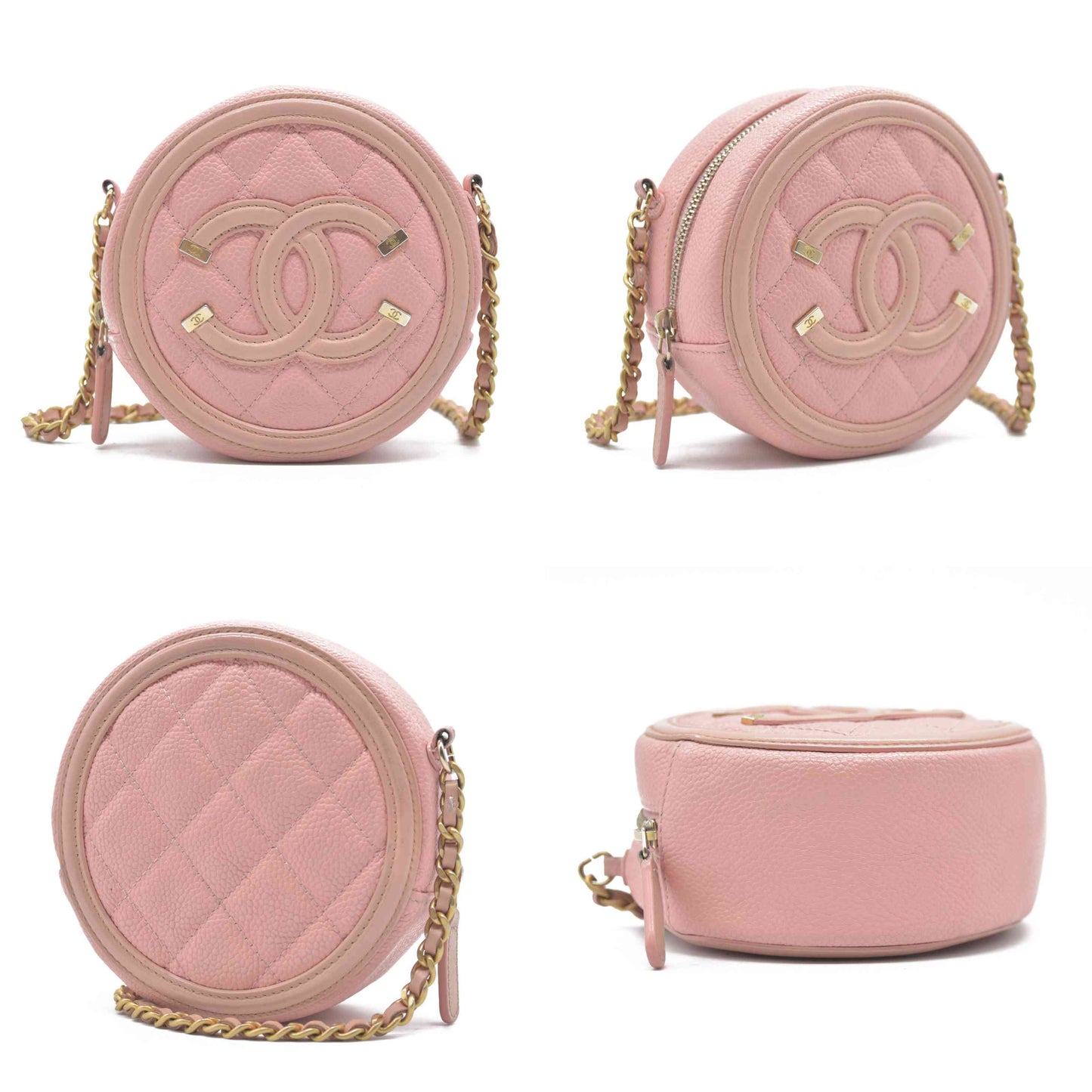 $2150 Chanel Caviar Quilted Round Filigree Crossbody Pink 2019
