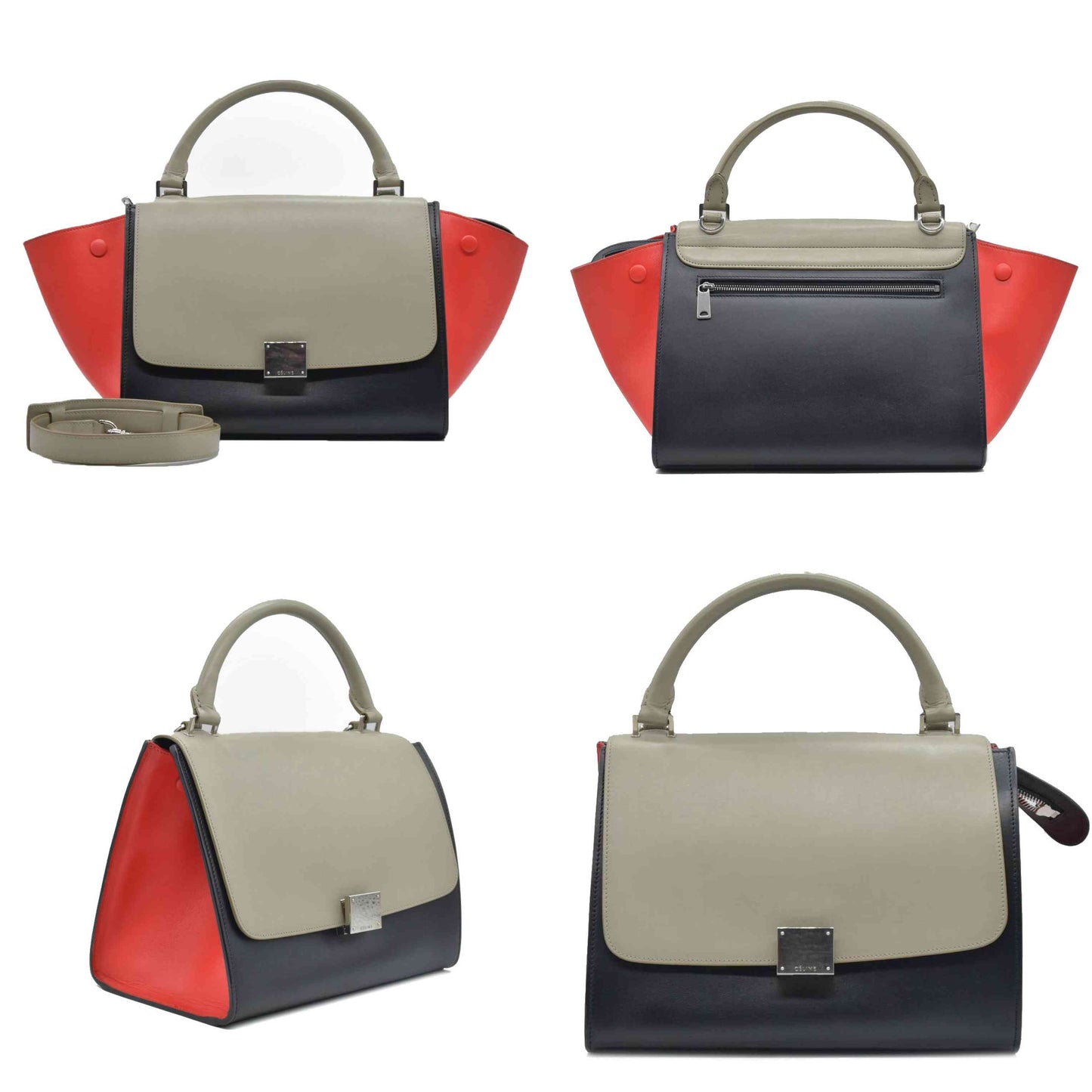 $2950 Celine Smooth Calfskin Small Tri-Color Trapeze Taupe