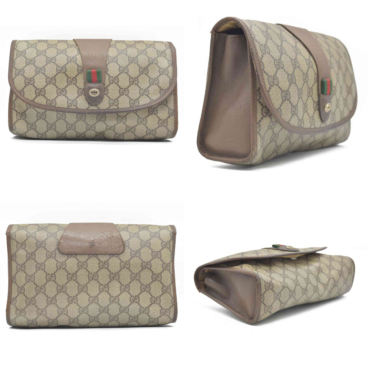 $880 Gucci GG Sherry Line PVC Leather Pouch Clutch Bag