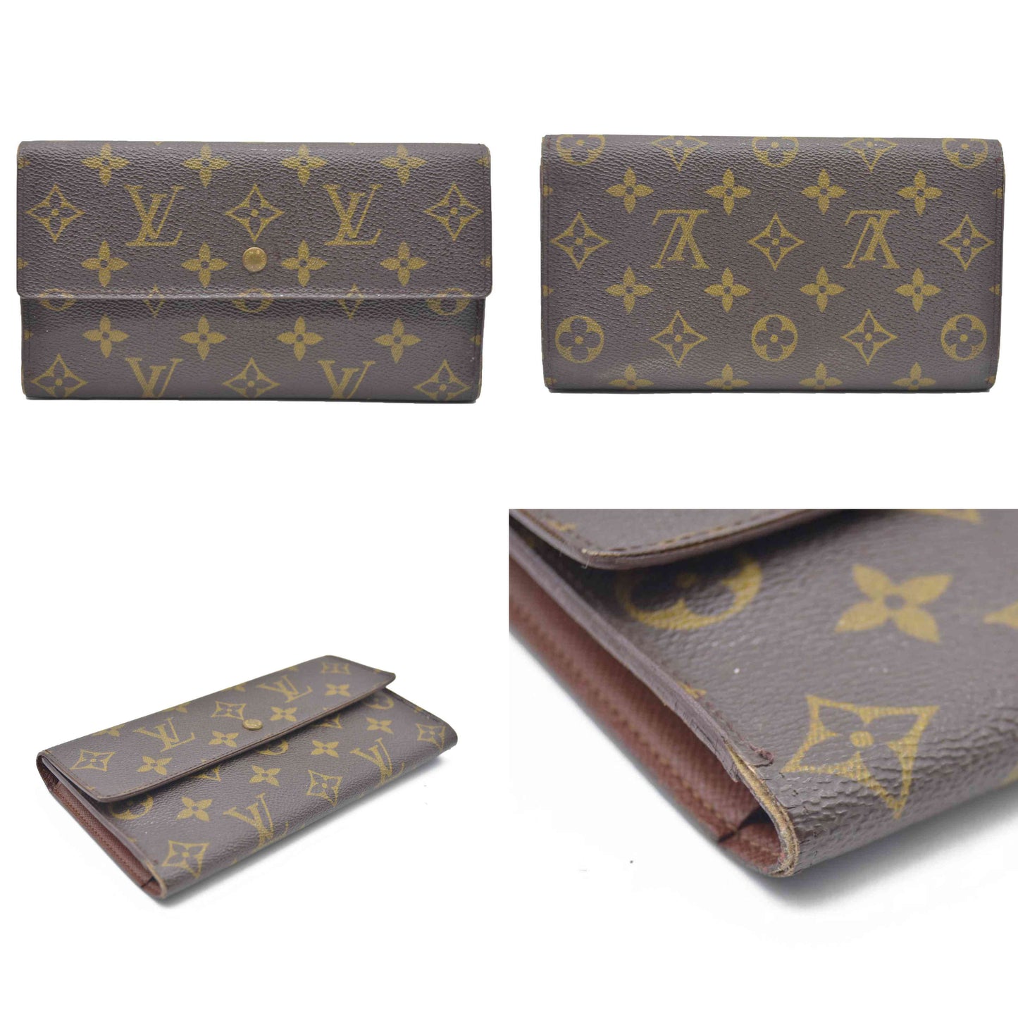 $725 Louis Vuitton Monogram Portefeiulle Sarah Long Trifold Wallet Brown TH0090