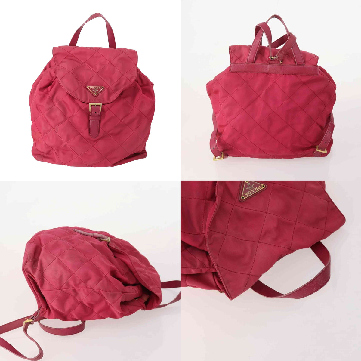 $1990 Prada Nylon Triangle Backpack Pink