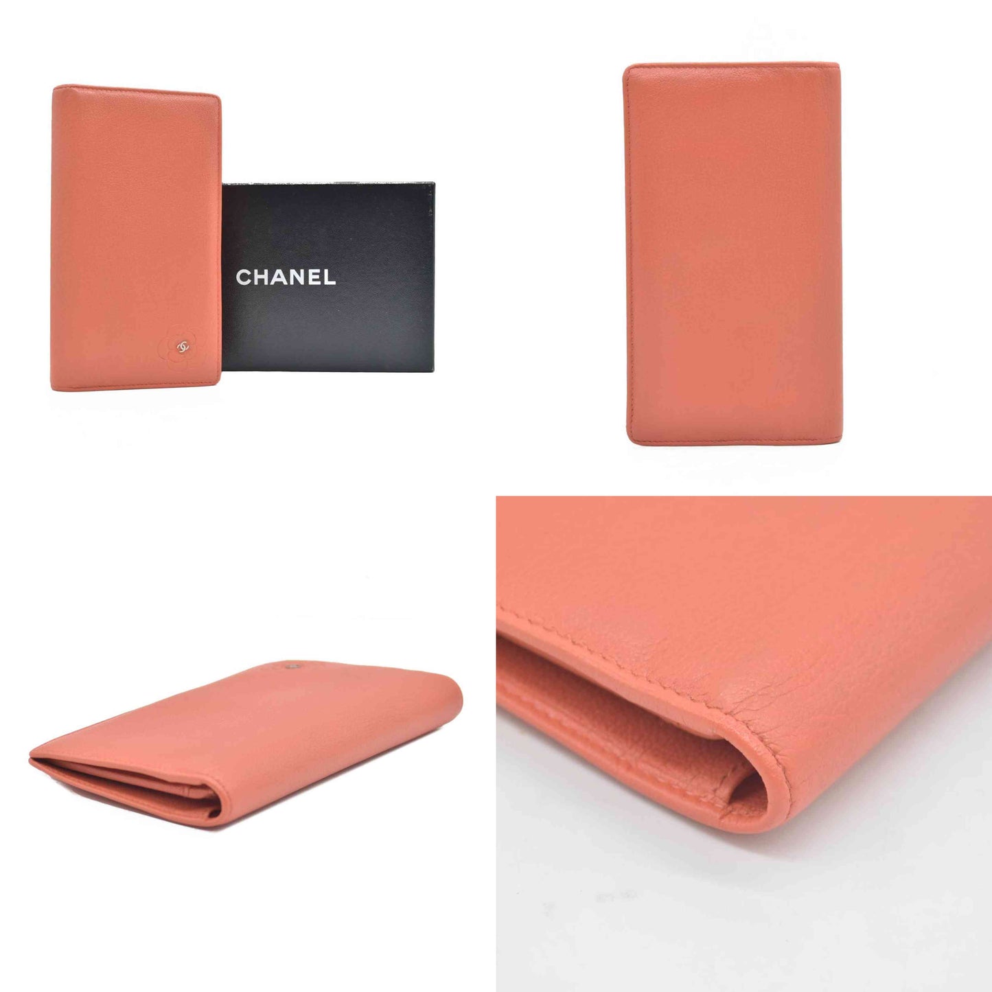 $925 2008 Chanel Camellia Butterfly Coco Mark Fisher Pink Long Wallet CONSIGNMENT