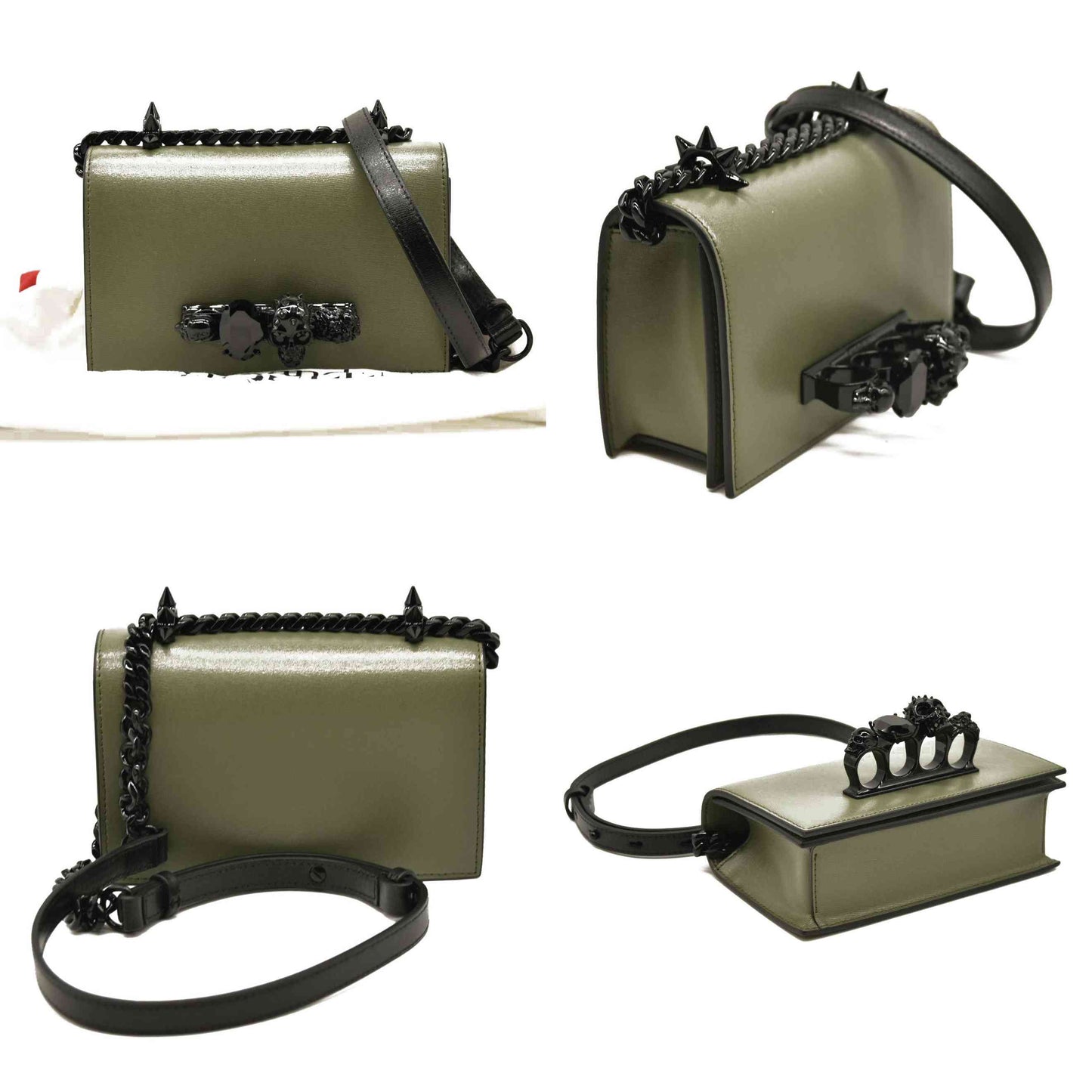 Alexander McQueen  Calfskin Knuckle Skull Crossbody Khaki Green Black
