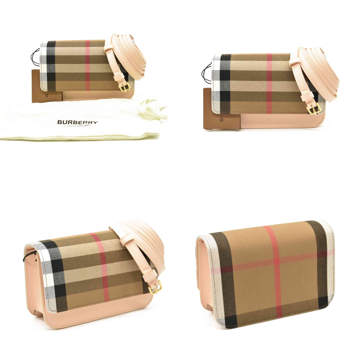 Burberry Hampshire Wallet on Chain Leather and House Check Canvas Pink