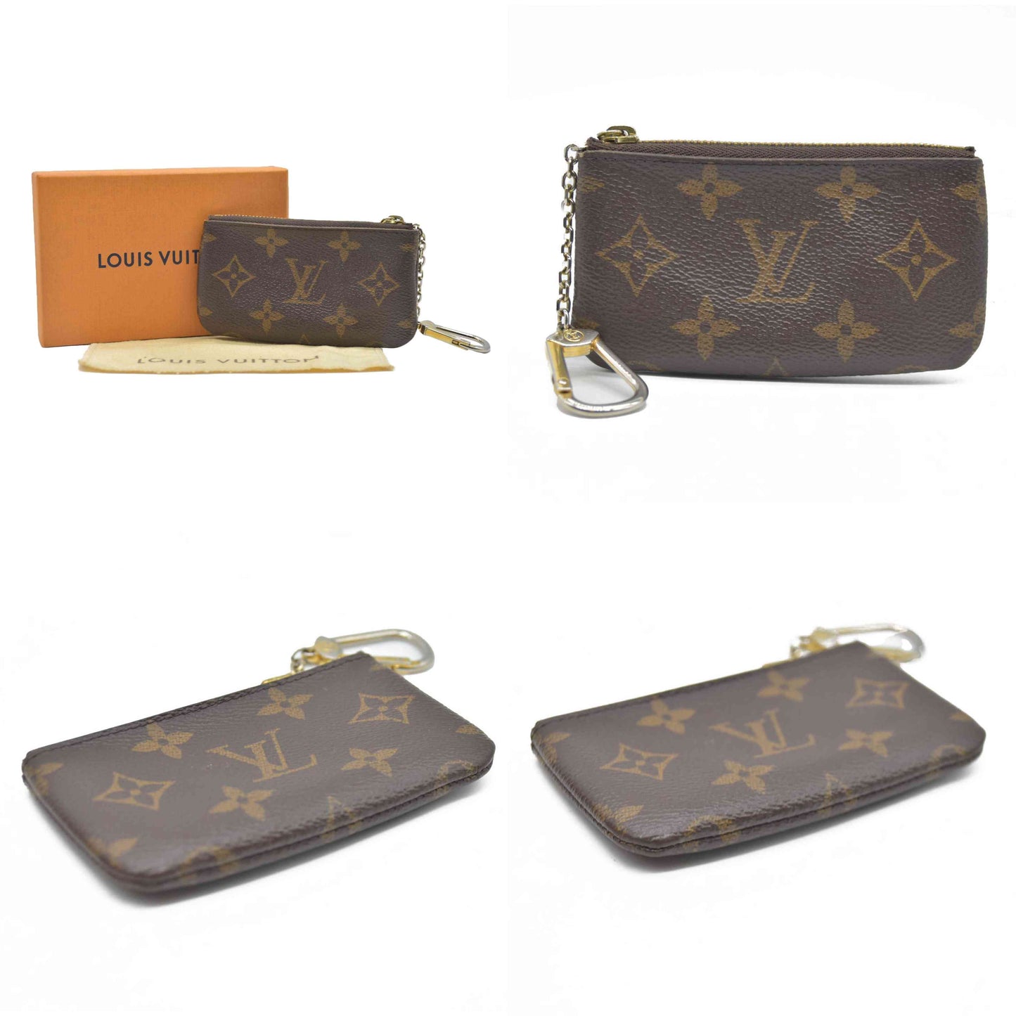 $345 Louis Vuitton Monogram Pochette Cles Wallet Coin Purse Brown