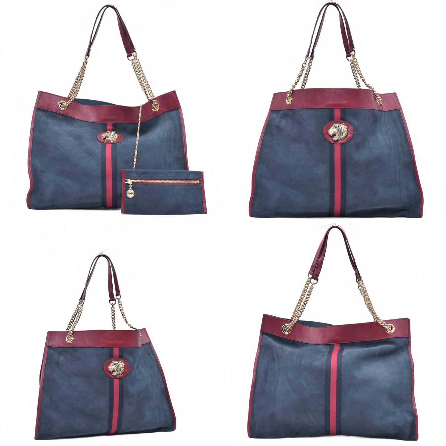 $2500 Gucci Navy Suede Web Rajah Tote Large CONSIGNMENT