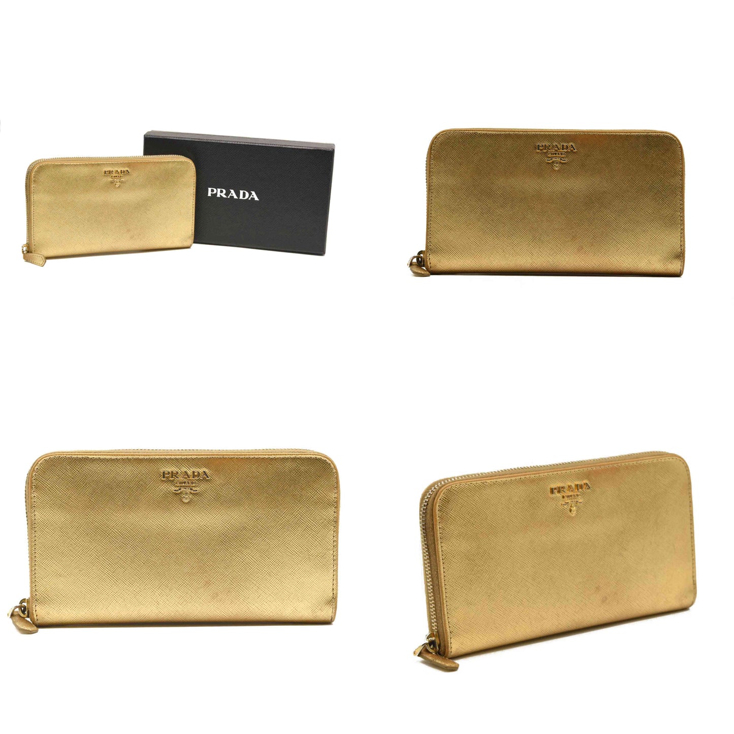 Prada Saffiano Zip Around Wallet Metallic Gold